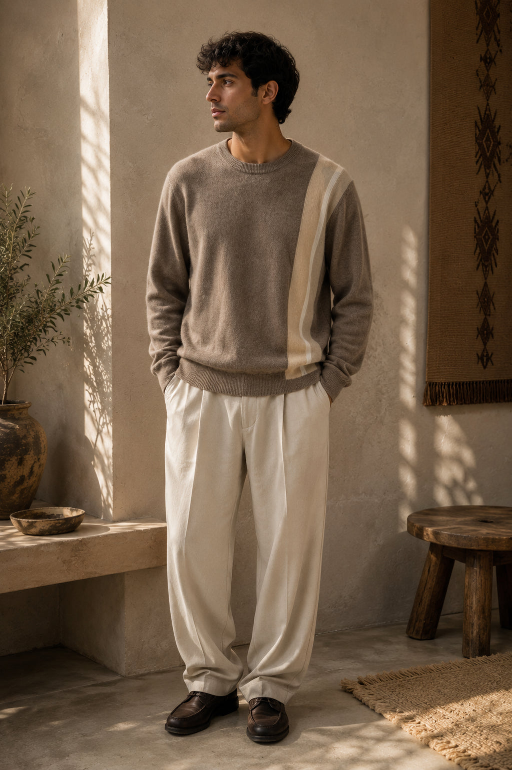 Gestreifter Cashmere Crew Neck Pullover Herren