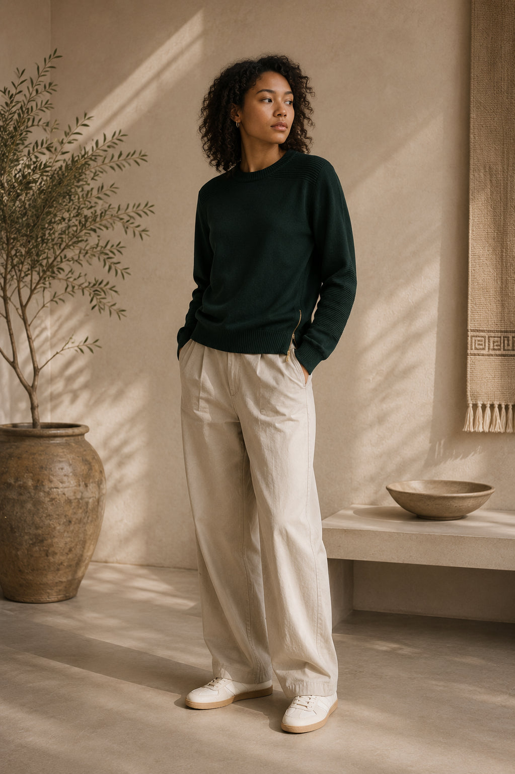 Cashmere Crewneck Pullover Unisex Side Zippers