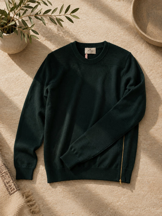 Cashmere Crewneck Pullover Unisex Side Zippers