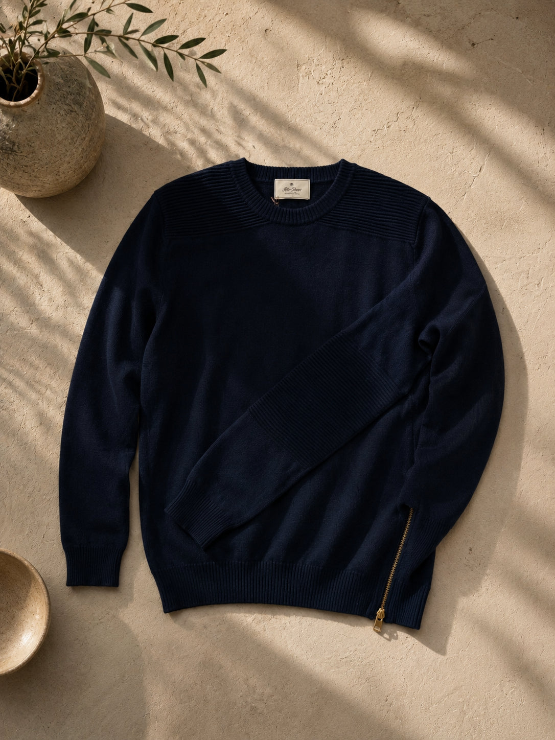 Cashmere Crewneck Pullover Unisex Side Zippers