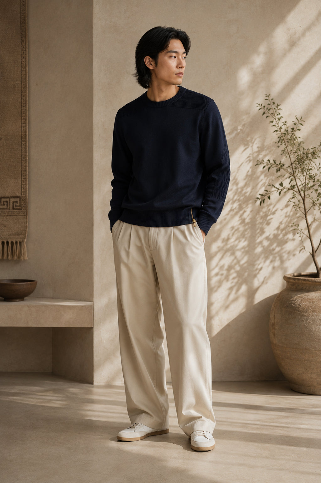 Cashmere Crewneck Pullover Unisex Side Zippers