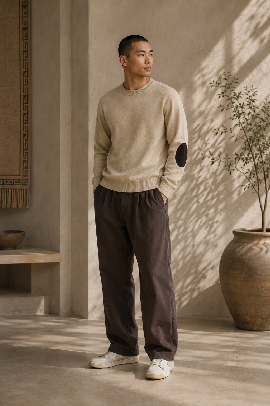 Cashmere Crewneck Pullover Herren Elbow Patches