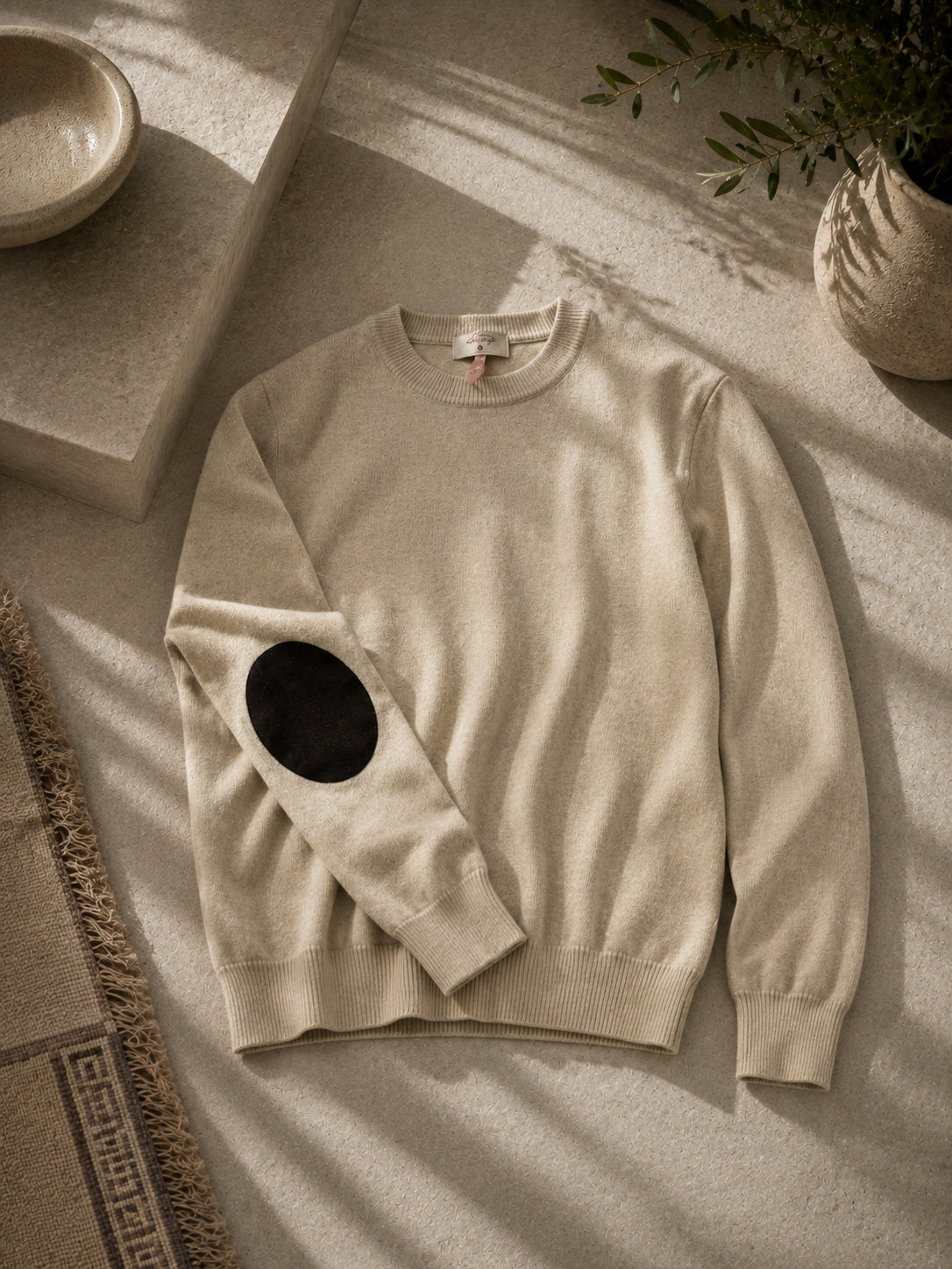 Cashmere Crewneck Pullover Herren Elbow Patches