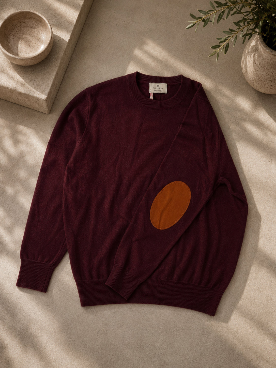 Cashmere Crewneck Pullover Herren Elbow Patches