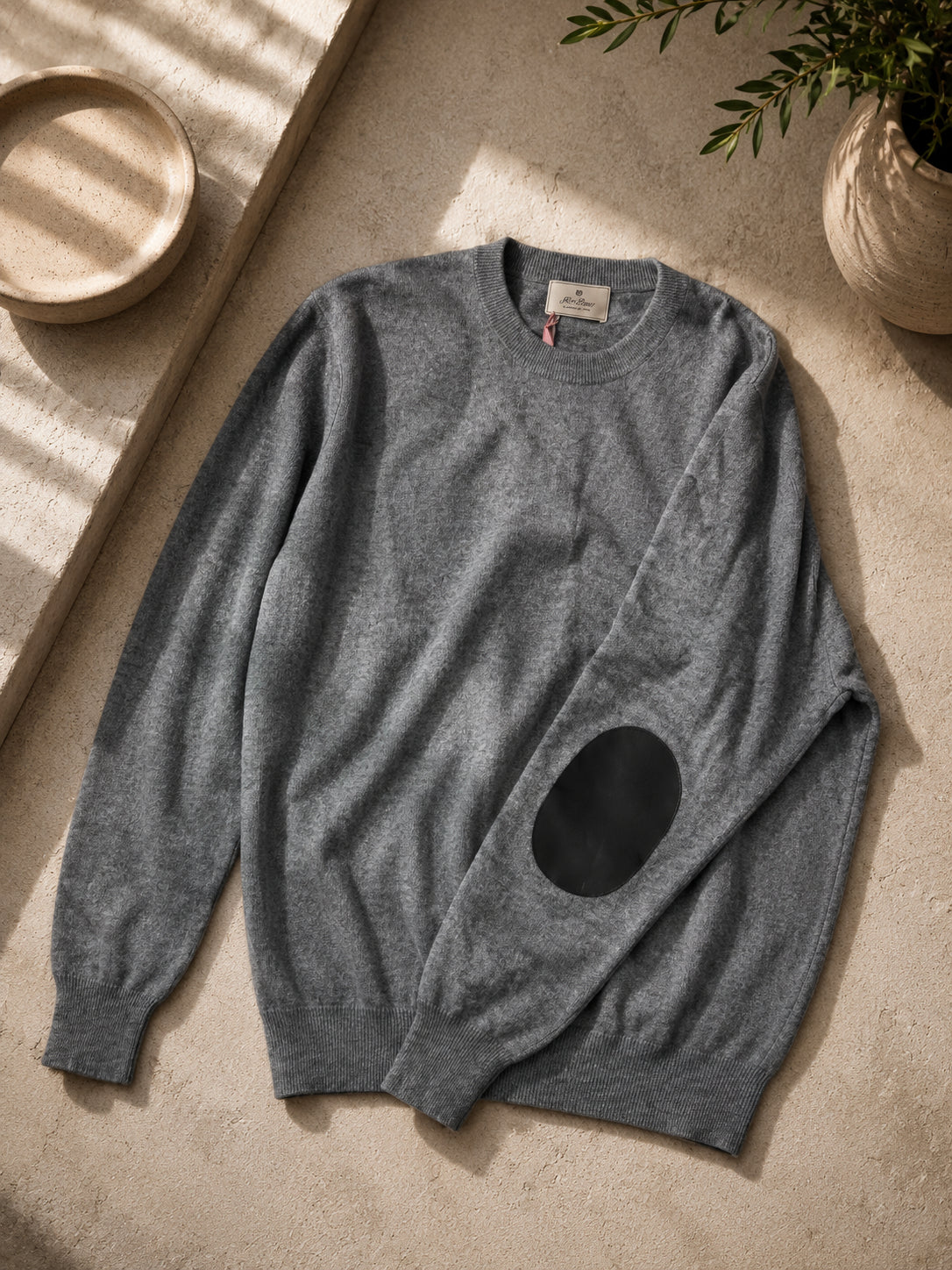 Cashmere Crewneck Pullover Herren Elbow Patches