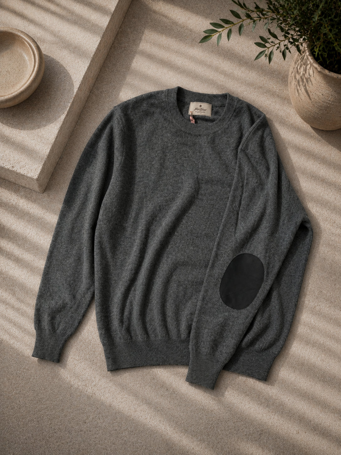 Cashmere Crewneck Pullover Herren Elbow Patches