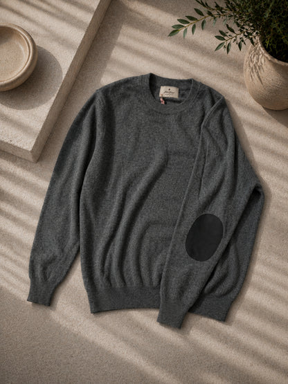 Cashmere Crewneck Pullover Herren Elbow Patches