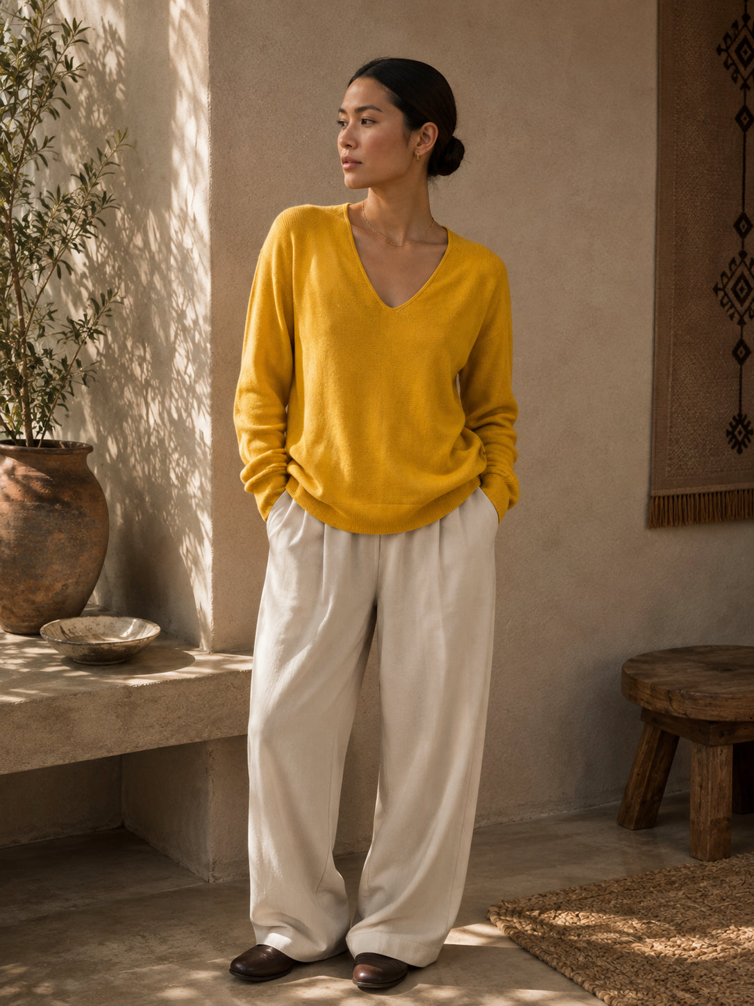 Cashmere V-Neck Damen unten offen