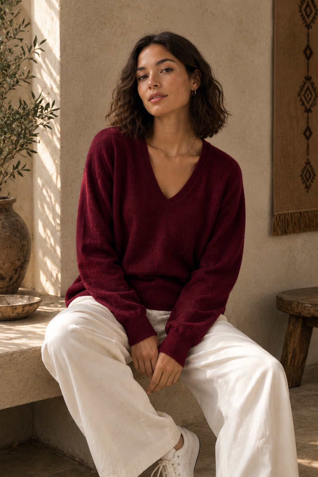 Cashmere V-Neck Damen unten offen
