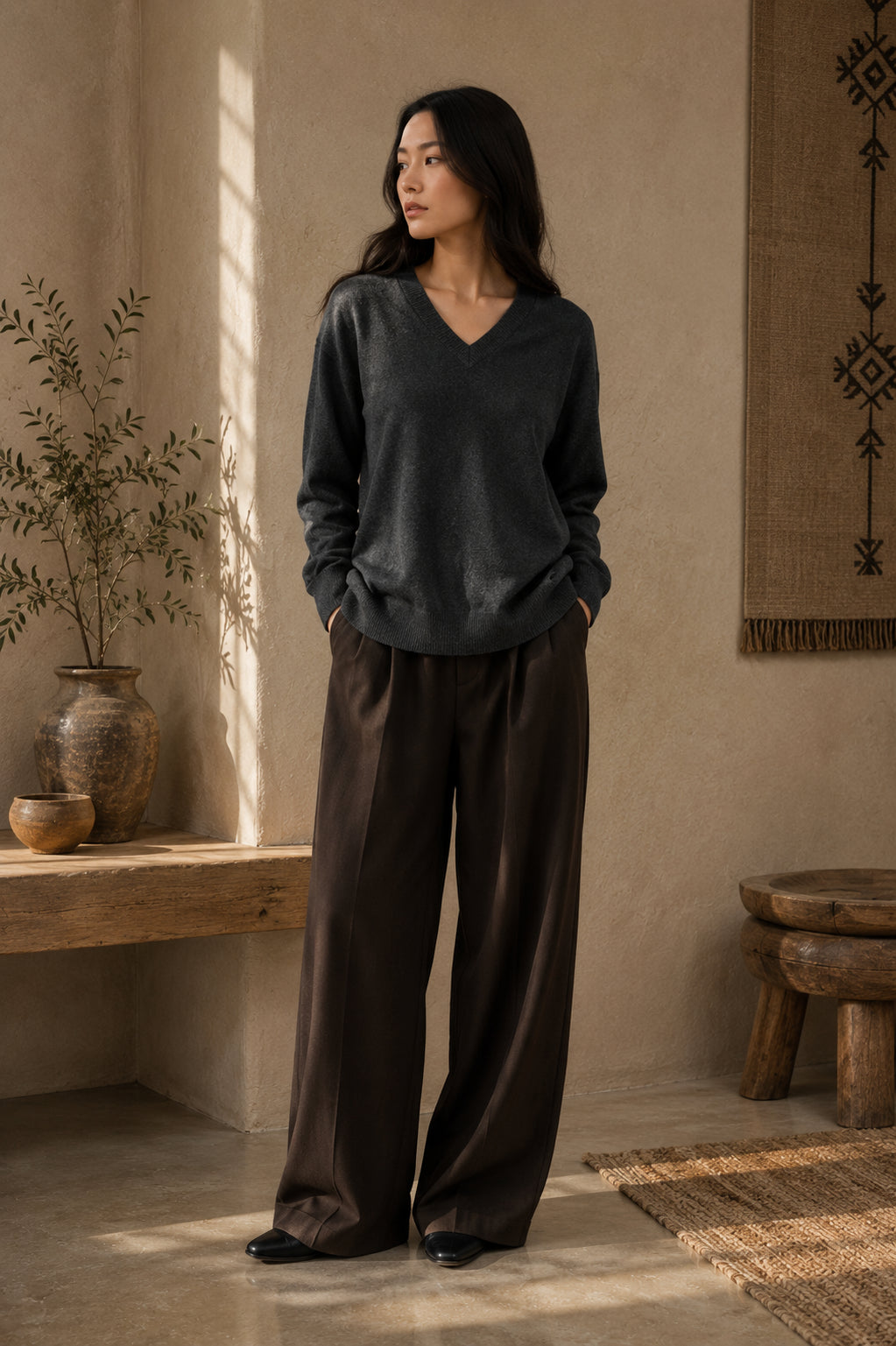 Cashmere V-Neck Damen unten offen