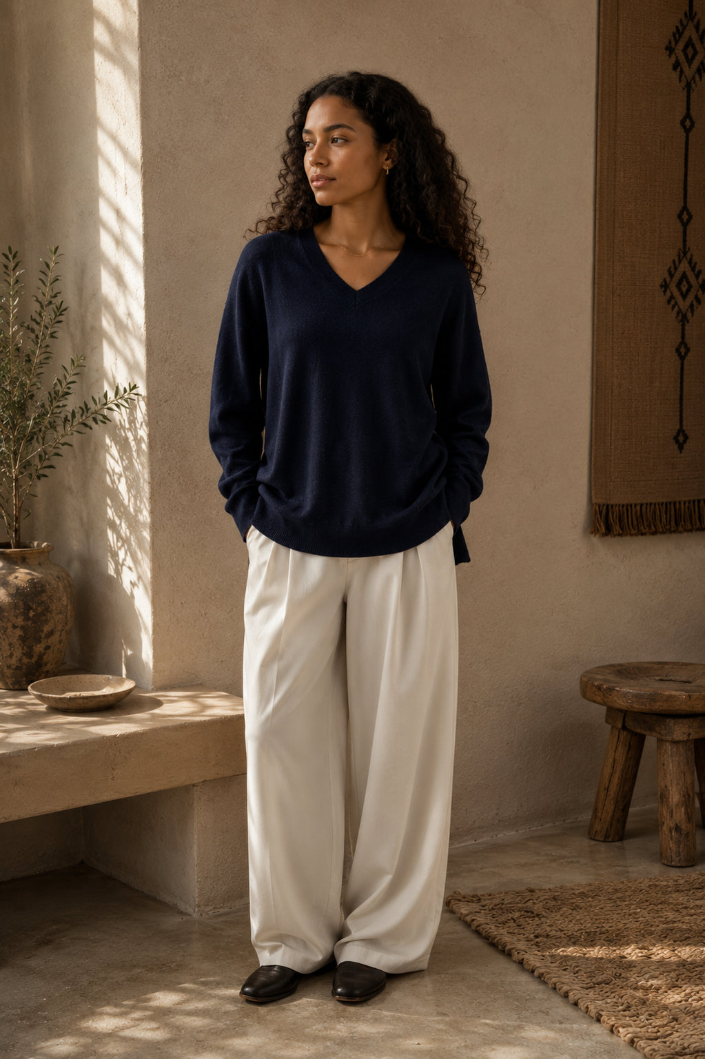 Cashmere V-Neck Damen unten offen